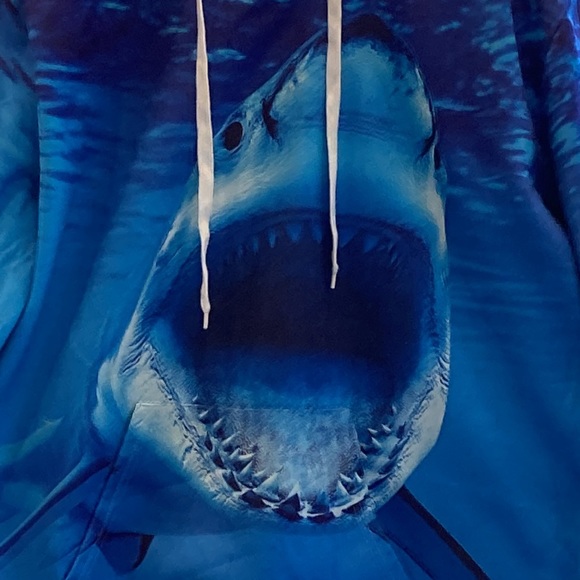 Shark Graphic Print Hoodie Sweatshirt Long Sleeve Cotton Pullover w/Pockets XXL - Picture 2 of 11
